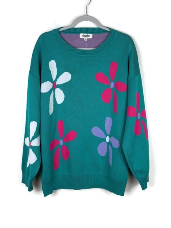 Haptics Sweaters - Haptics by Holly Harper Vintage Knit Ribbed Long Sleeve Floral Print Sweater